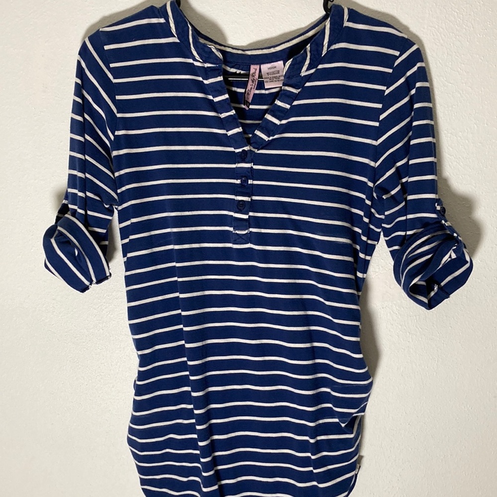Long sleeve maternity blue and white striped top